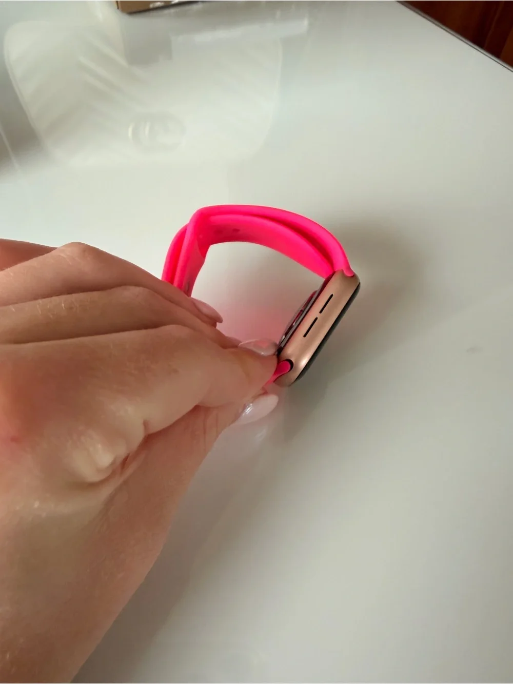 Apple Pink Smartwatch with Hot Pink Silicone Band